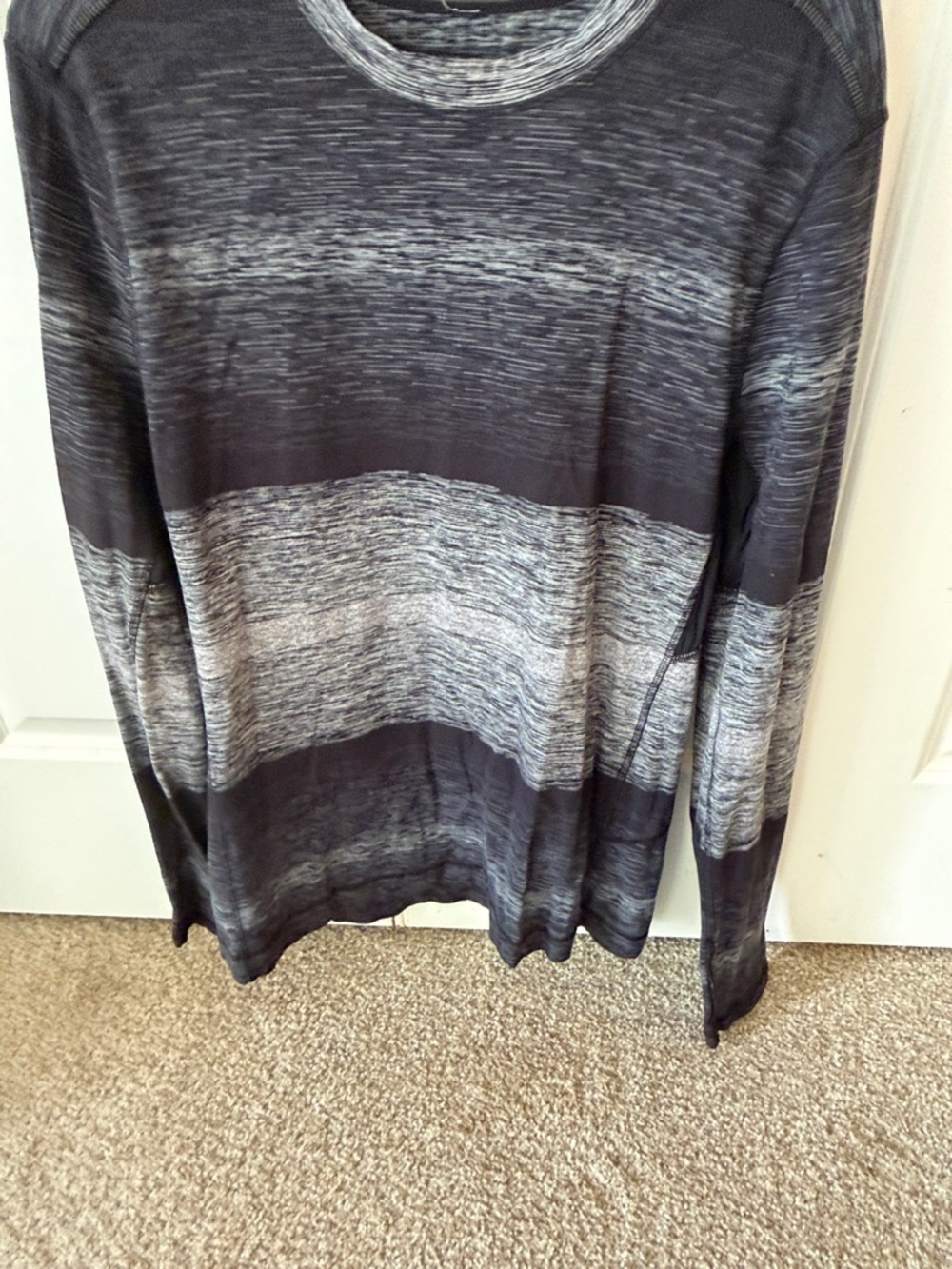 lululemon athletica Men's Striped Crewneck Sweater - Black & Gray